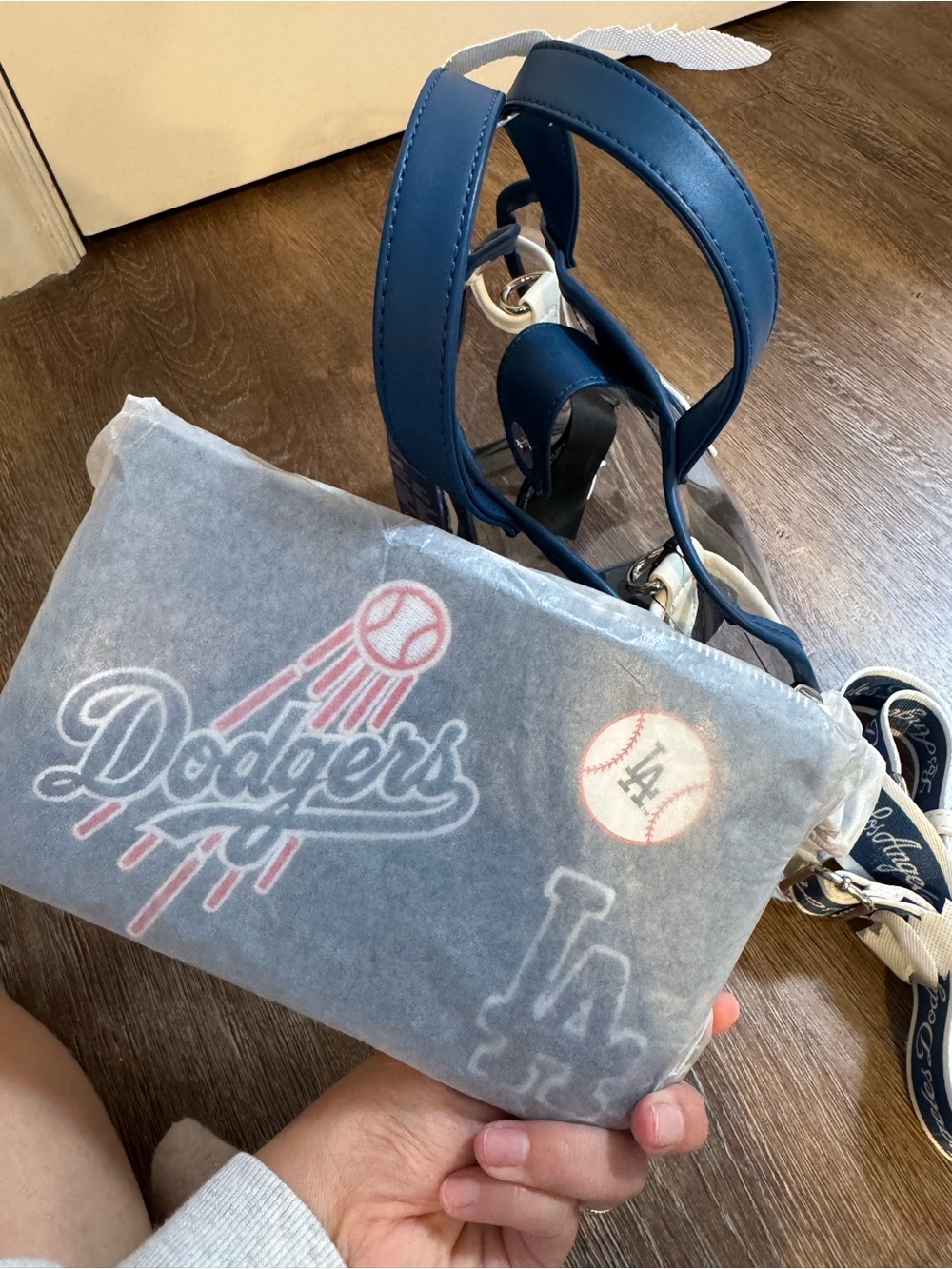MLB Los Angeles Dodgers Clear Tote with Navy and White Trim - Picture 6 of 7